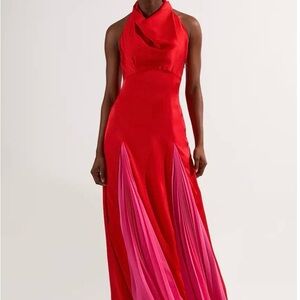 Karen Millen Red and Pink Maxi Dress